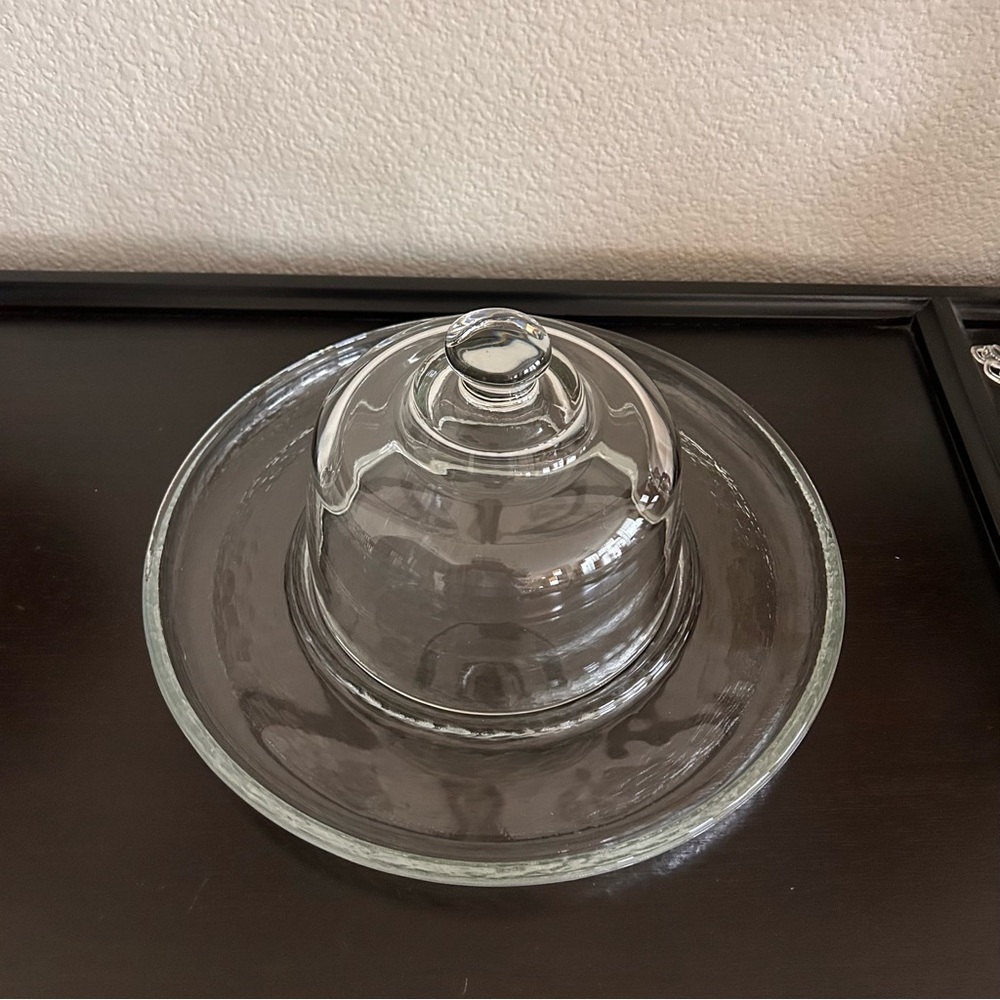 Vintage Indiana Glass Crystal Ice Heavy Cheese Dome Cracker Charger Plate set